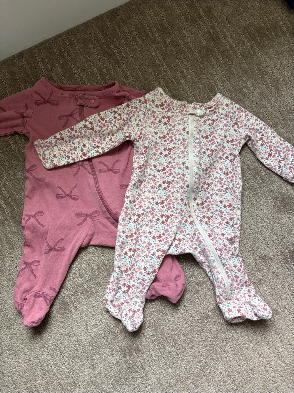 Carter's Pink Floral & Bow Footed Baby One-Piece Set